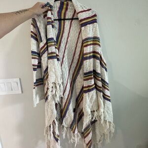 Yoki Red and Cream Knit Shawl